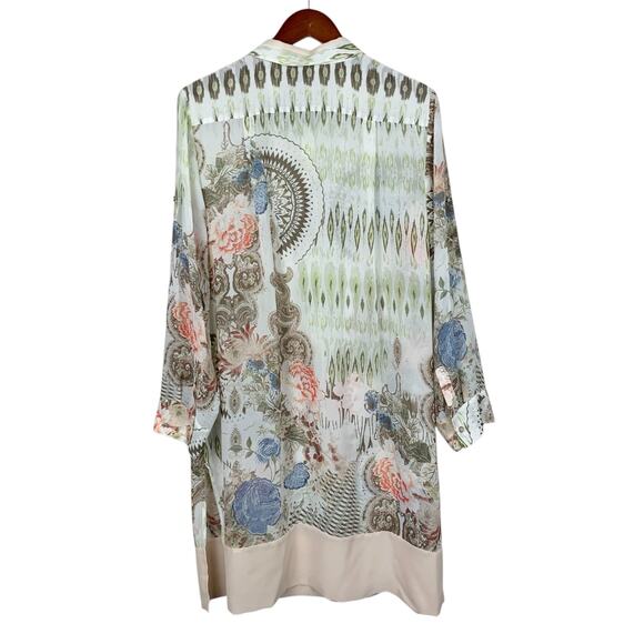 Chicos Tunic Shirt Longer Length Top Semi Sheer White Green Women's 2 L 12 - Picture 6 of 11